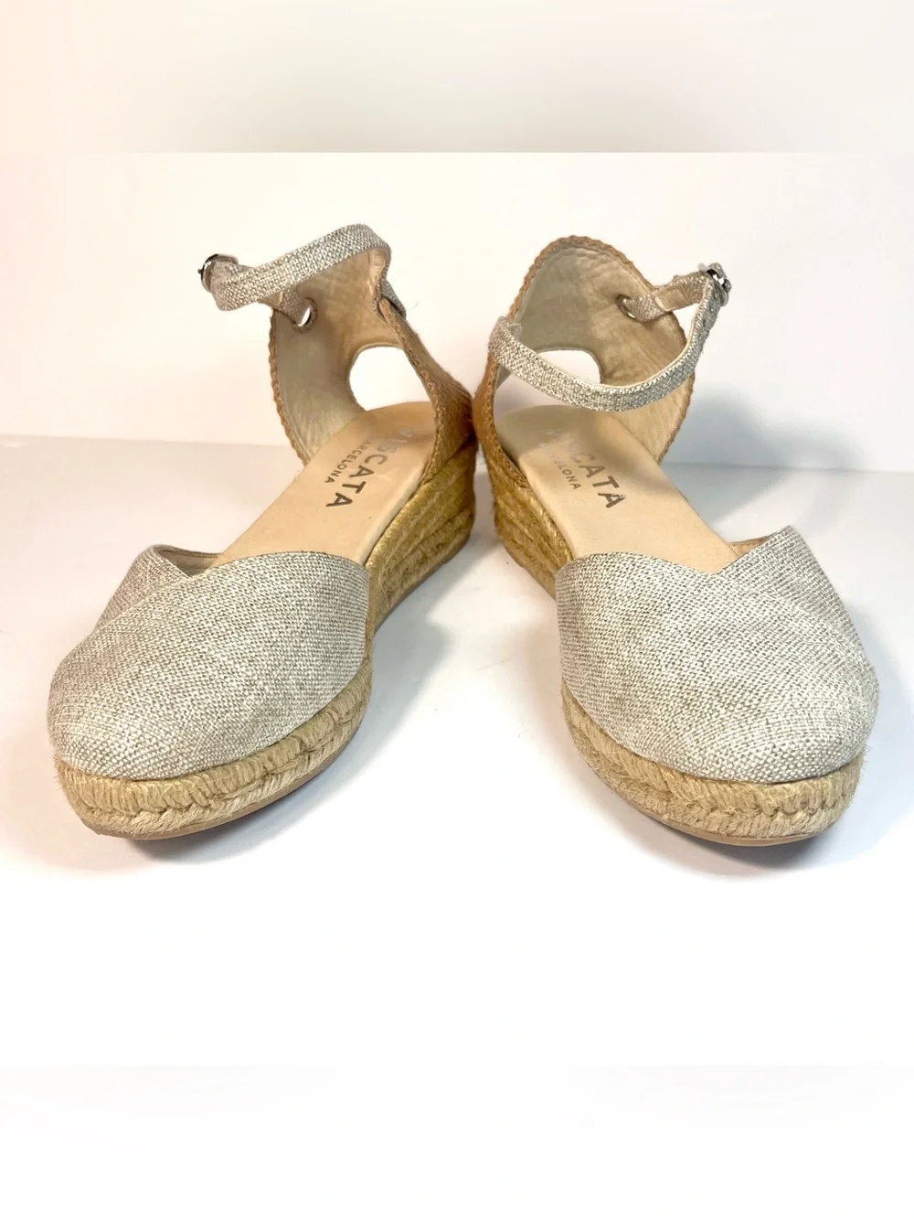 Viscata Pubol Canvas Espadrille Wedge Sandals 40 9 Leather Metallic Ankle Strap